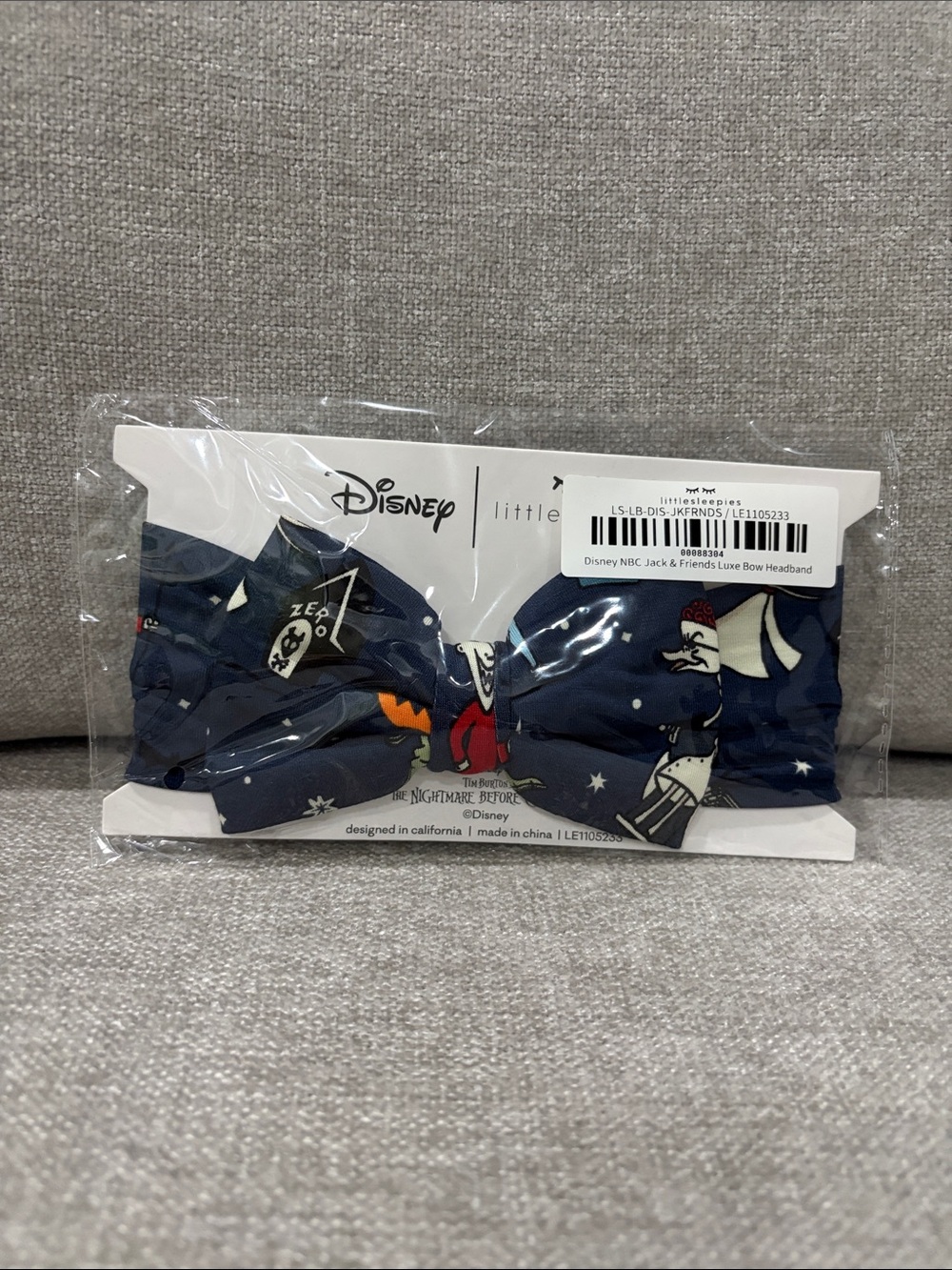 Little Sleepies Navy Blue Bow Headband with Character Print